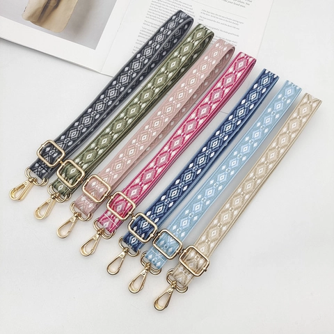 Tracolla Regolabile con Motivo Geometrico Etnico Sostituzione Tracolla Larga in Tessuto Jacquard di Poliestere con Gancio in Metallo