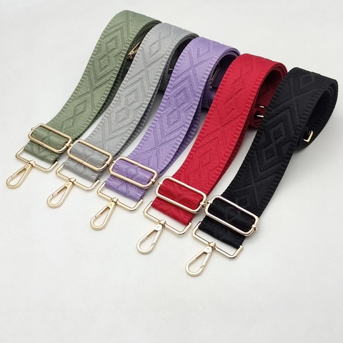 Adjustable Wide Bag Strap Crossbody Shoulder Replacement Belt Geometric Diamond Pattern Polyester Weave Strap Metal Buckles