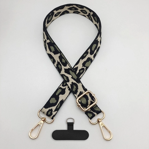 Adjustable Polyester Jacquard Leopard Print Phone Lanyard With Gasket Retro Camouflage Crossbody Strap For Women Phone Bag