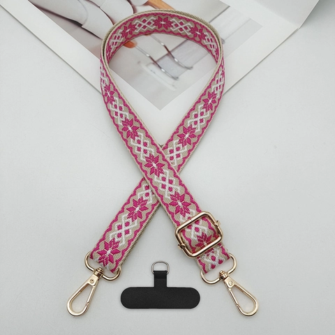 Ethnic Style Jacquard Wide Shoulder Phone Lanyard Adjustable Crossbody Strap With Connector Patch Fashion Durable Phone Chain