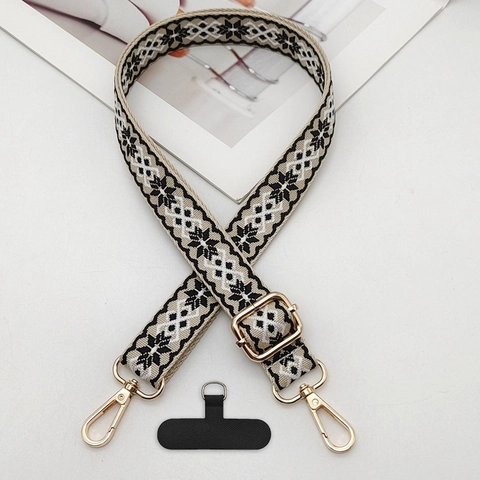 Ethnic Style Jacquard Wide Shoulder Phone Lanyard Adjustable Crossbody Strap With Connector Patch Fashion Durable Phone Chain