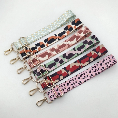Breiter Verstellbarer Ersatz Taschenriemen Bunter Leopardenmuster Polyester Gewebter Schultergurt Legierung Haken Umhängeband
