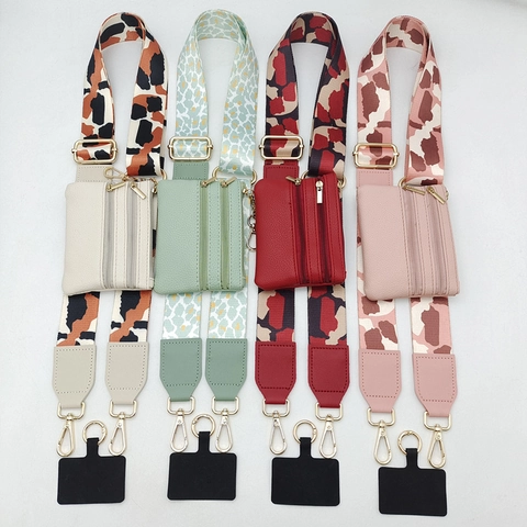 Adjustable Leopard Print Bag Strap With Mini Coin Purse And Phone Connector Pad Polyester Shoulder Strap For Women Replacement