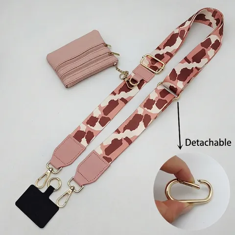 Adjustable Leopard Print Bag Strap With Mini Coin Purse And Phone Connector Pad Polyester Shoulder Strap For Women Replacement