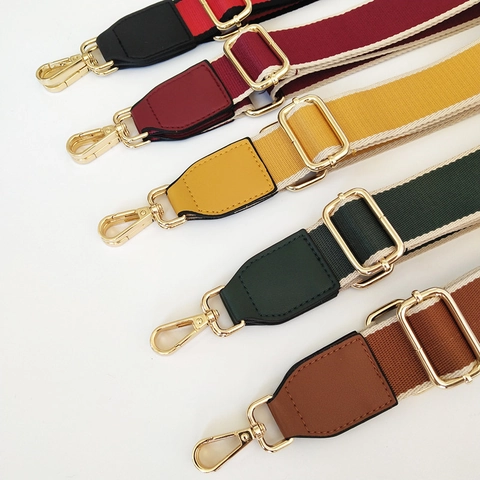 Ethnic Style Adjustable Wide Bag Strap Replacement Multicolored Contrast Woven Shoulder Strap With Gold Metal Buckle Women Bag Accessory