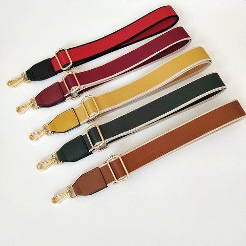 Ethnic Style Adjustable Wide Bag Strap Replacement Multicolored Contrast Woven Shoulder Strap With Gold Metal Buckle Women Bag Accessory