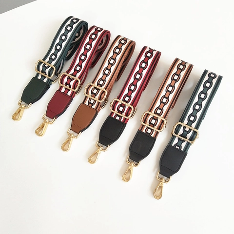 Breiter Nylon Ersatz Taschenriemen Ethno Geometrischer Gewebter Schultergurt Mit Goldener Schnalle Für Damen Umhängetaschen Verstellbar