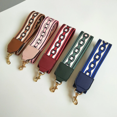 Women Wide Shoulder Strap Replacement For Crossbody Bag Woven Polyester Belt With Gold Metal Swivel Hooks Chain Pattern Adjustable Strap Accessories