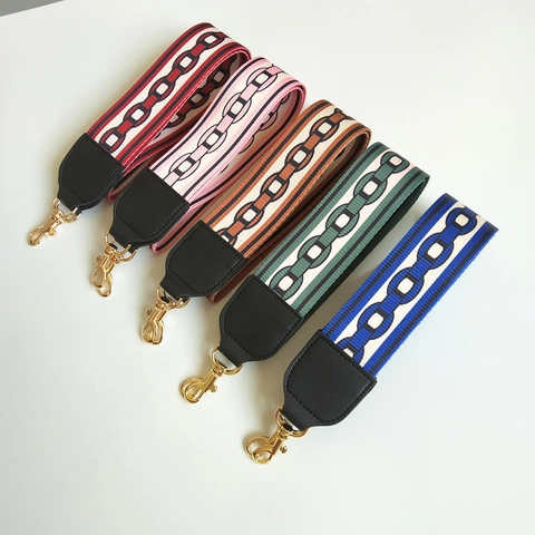Women Wide Shoulder Strap Replacement For Crossbody Bag Woven Polyester Belt With Gold Metal Swivel Hooks Chain Pattern Adjustable Strap Accessories