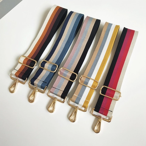 Verstellbarer Gestreifter Polyester Taschenriemen Breiter Ersatz-Schultergurt Für Handtaschen Rucksäcke Mit Goldener Schnalle