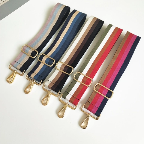 Verstellbarer Gestreifter Polyester Taschenriemen Breiter Ersatz-Schultergurt Für Handtaschen Rucksäcke Mit Goldener Schnalle