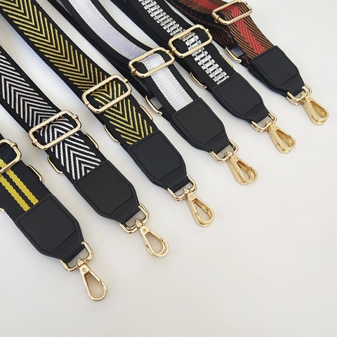 Verstelbare Brede Reserve Tasriem Voor Dames Crossbody Schoudertas Polyester Geweven Gestreept Met Gouden Metalen Gesp