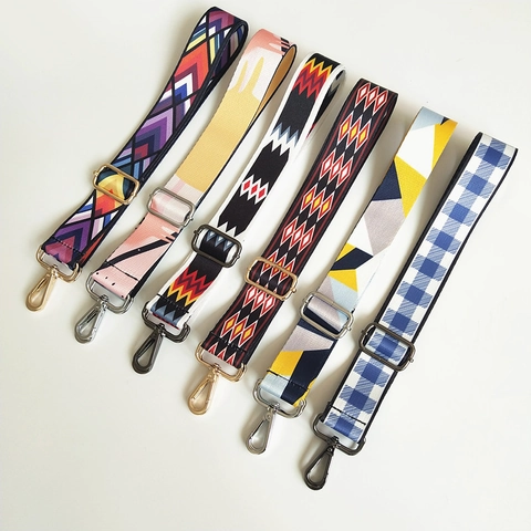 Ethnic Style Wide Adjustable Polyester Bag Strap Replacement Multicolor Geometric Pattern Crossbody Shoulder Strap For Women Bags