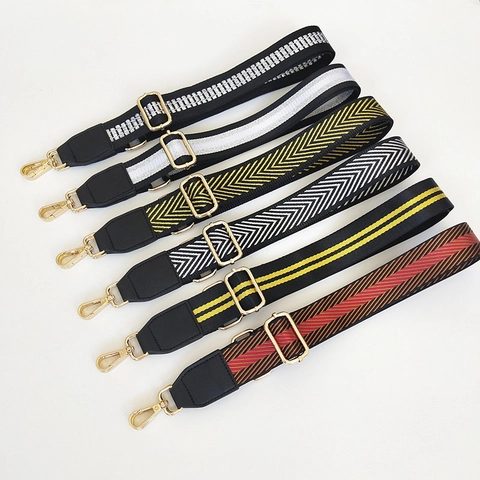 Verstelbare Brede Reserve Tasriem Voor Dames Crossbody Schoudertas Polyester Geweven Gestreept Met Gouden Metalen Gesp