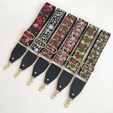 Tracolla per Borsa Ricamata in Stile Etnico Larga Regolabile Tracolla a Spalla per Donna Cintura di Ricambio Con Chiusura Dorata Accessorio per Borsa Floreale Bohemian