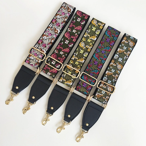 Tracolla per Borsa Ricamata in Stile Etnico Larga Regolabile Tracolla a Spalla per Donna Cintura di Ricambio Con Chiusura Dorata Accessorio per Borsa Floreale Bohemian