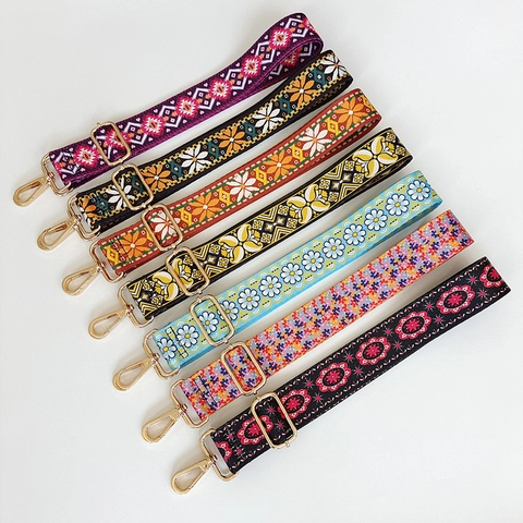Ethnic Style Adjustable Wide Bag Strap Replacement Polyester Printed Floral Geometric Shoulder Strap For Women Shoulder Bags