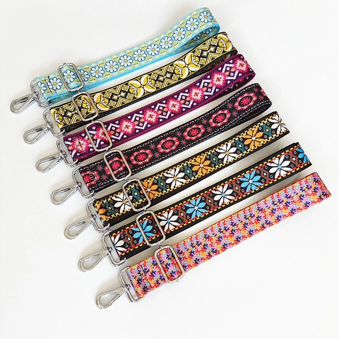 Ethnic Style Adjustable Wide Bag Strap Replacement Polyester Printed Floral Geometric Shoulder Strap For Women Shoulder Bags