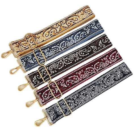 Bandoulière de Sac Réglable Motif Paisley Sangle de Remplacement Large pour Sacs à Main Femme Ruban en Polyester Tissé Ethnique