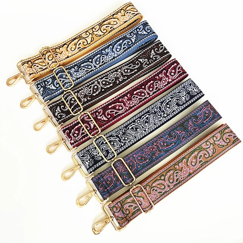 Bandoulière de Sac Réglable Motif Paisley Sangle de Remplacement Large pour Sacs à Main Femme Ruban en Polyester Tissé Ethnique