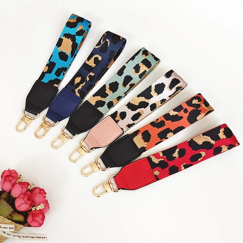 Cinturino da Polso alla Moda con Stampa Leopardata per Custodia del Cellulare Manico di Ricambio per Borsa con Gancio in Metallo Oro