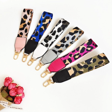Cinturino da Polso alla Moda con Stampa Leopardata per Custodia del Cellulare Manico di Ricambio per Borsa con Gancio in Metallo Oro