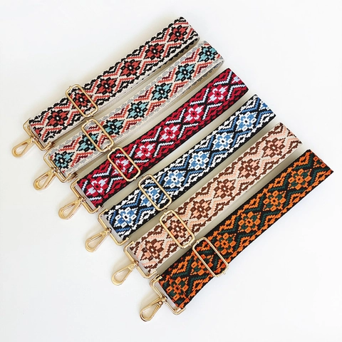 Adjustable Ethnic Style Bag Strap Replacement Polyester Jacquard Geometric Pattern Woven Wide Shoulder Strap For Women Handbags