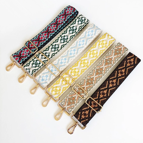 Adjustable Ethnic Style Bag Strap Replacement Polyester Jacquard Geometric Pattern Woven Wide Shoulder Strap For Women Handbags