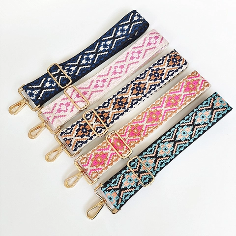 Correa de Bolso Ancha Jacquard Geométrico Étnico Ajustable de Poliéster Correa de Hombro de Repuesto Para Bolsos de Mano y Bandoleras Con Herrajes Dorados