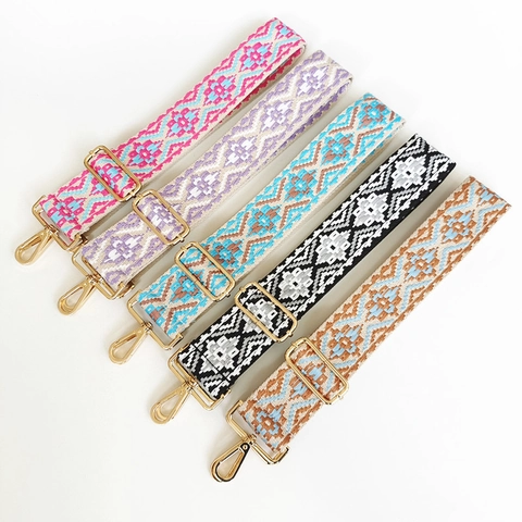 Correa de Bolso Ancha Jacquard Geométrico Étnico Ajustable de Poliéster Correa de Hombro de Repuesto Para Bolsos de Mano y Bandoleras Con Herrajes Dorados