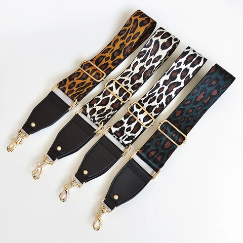 Tracolla Regolabile per Borsa in Tessuto Leopardato Con Ganci Dorati e Finiture in Pelle Sintetica Nera per Borse da Donna