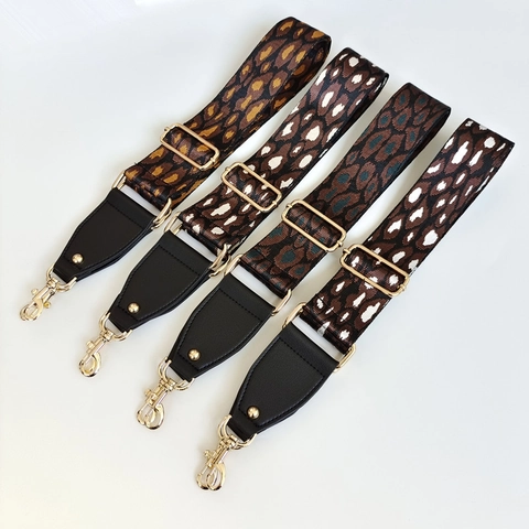 Tracolla Regolabile per Borsa in Tessuto Leopardato Con Ganci Dorati e Finiture in Pelle Sintetica Nera per Borse da Donna