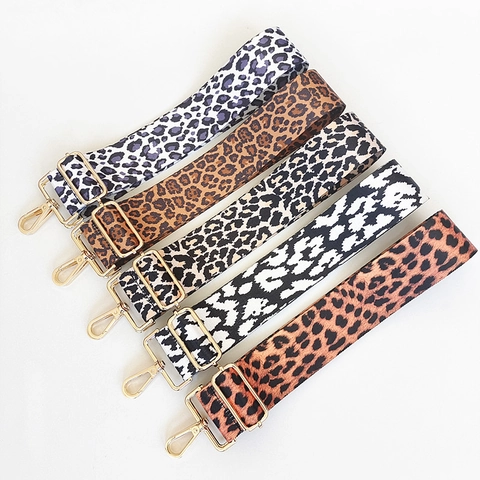 Women Leopard Print Bag Strap Wide Adjustable Polyester Replacement Shoulder Crossbody Strap With Metal Hook Fashion Accessory