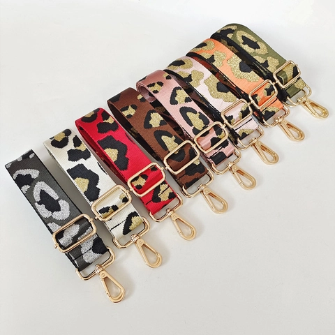 Women Adjustable Leopard Print Bag Strap Wide Replacement Shoulder Strap Multicolor Woven Polyester Purse Accessories