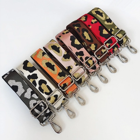 Women Adjustable Leopard Print Bag Strap Wide Replacement Shoulder Strap Multicolor Woven Polyester Purse Accessories