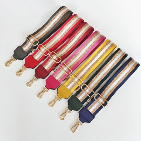 Bandoulière Large Réglable pour Sacs en Polyester Rayé Color Block Remplacement Bandoulière pour Sac à Main avec Crochets Métalliques