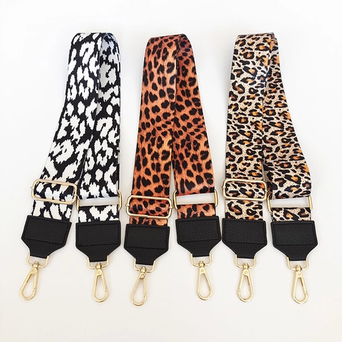 Fashion Leopard Print Replacement Bag Strap Wide Adjustable Polyester Shoulder Strap With Metal Buckles For Women Handbags