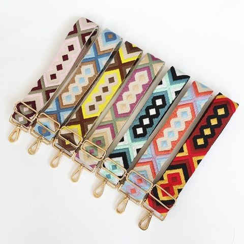 Bohemian Geometric Pattern Wide Bag Strap Replacement Adjustable Polyester Shoulder Strap For Crossbody Bags Women Decorative Accessory