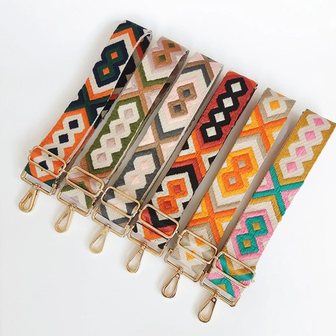Bohemian Geometric Pattern Wide Bag Strap Replacement Adjustable Polyester Shoulder Strap For Crossbody Bags Women Decorative Accessory