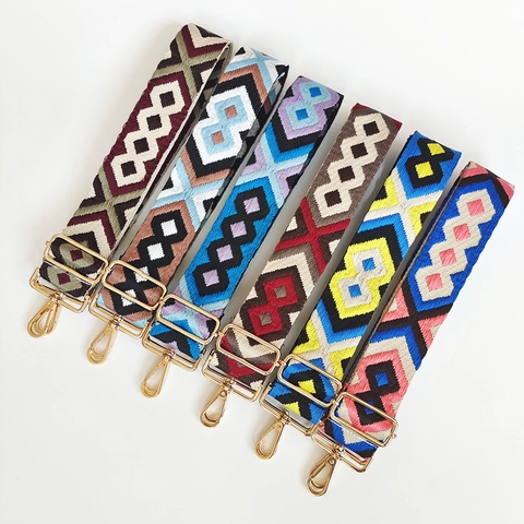Etnische Geometrische Jacquard Tasriem Verstelbare Polyester Vervangende Schouderriem Multicolor Brede Crossbody Tas Riem