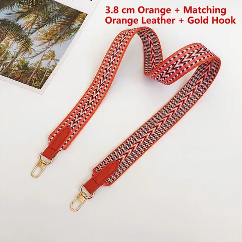 Woven Shoulder Bag Strap Replacement Geometric Pattern Wide Canvas Style Purse Strap With Leather Ends For Women Handbag Accessories