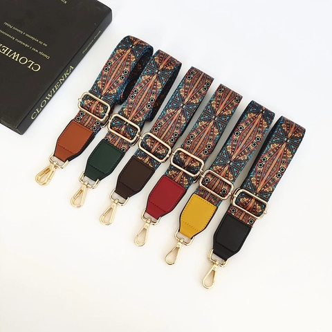 Tracolla Larga di Ricambio in Stile Bohemian Con Motivo Etnico Ricamato Regolabile per Borse da Donna Accessori