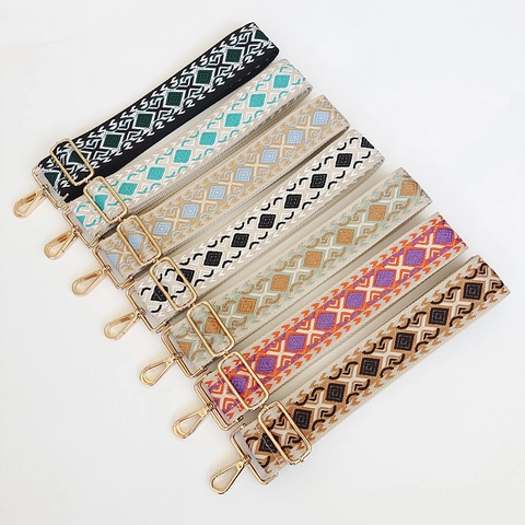Tracolla Regolabile Stile Etnico Bohemien Ricambio Larga Tracolla in Poliestere Jacquard Geometrico a Diamante per Borse