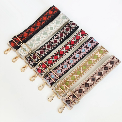 Tracolla Regolabile Stile Etnico Bohemien Ricambio Larga Tracolla in Poliestere Jacquard Geometrico a Diamante per Borse
