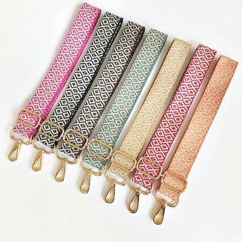 Tracolla Larga in Poliestere Jacquard a Rombi Etnici Ricambio Regolabile Con Gancio in Metallo per Borse da Donna