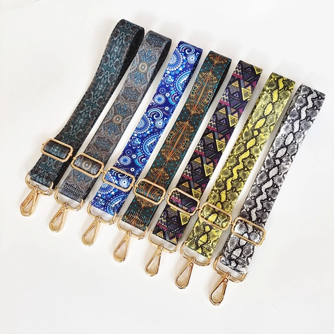 Adjustable Wide Shoulder Strap For Women Handbags Ethnic Paisley Snakeskin Pattern Polyester Replacement Bag Strap With Metal Hooks