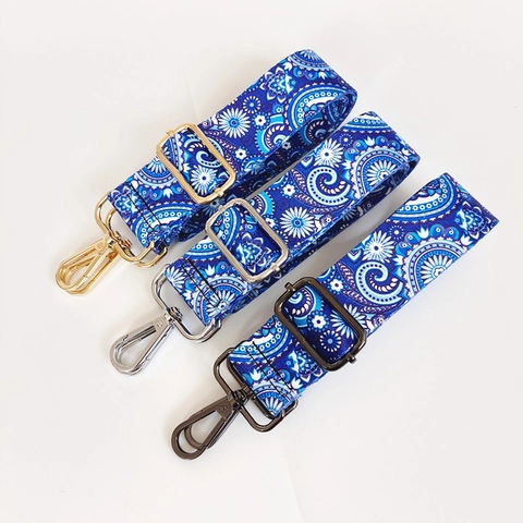 Adjustable Wide Shoulder Strap For Women Handbags Ethnic Paisley Snakeskin Pattern Polyester Replacement Bag Strap With Metal Hooks