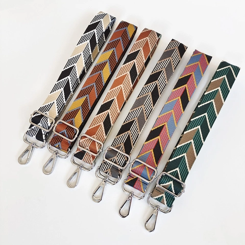 Adjustable Wide Bag Strap Replacement Shoulder Crossbody Strap Geometric Woven Polyester Strap With Gold Silver Hooks For Women Purses