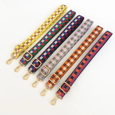 Verstelbare Tasriem Voor Dames Crossbody Schoudertas Schaakbord Geweven Polyester Vervanging Mode Decoratieve Riemen