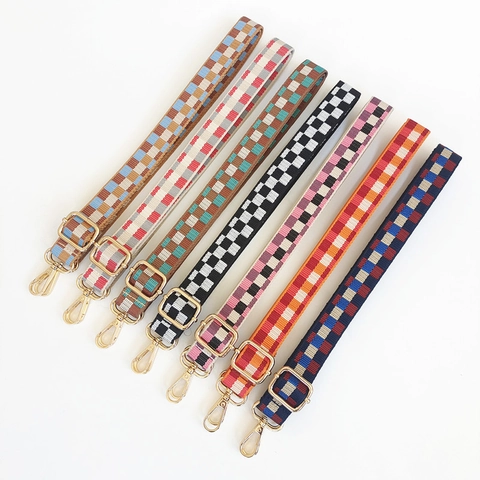 Verstelbare Tasriem Voor Dames Crossbody Schoudertas Schaakbord Geweven Polyester Vervanging Mode Decoratieve Riemen